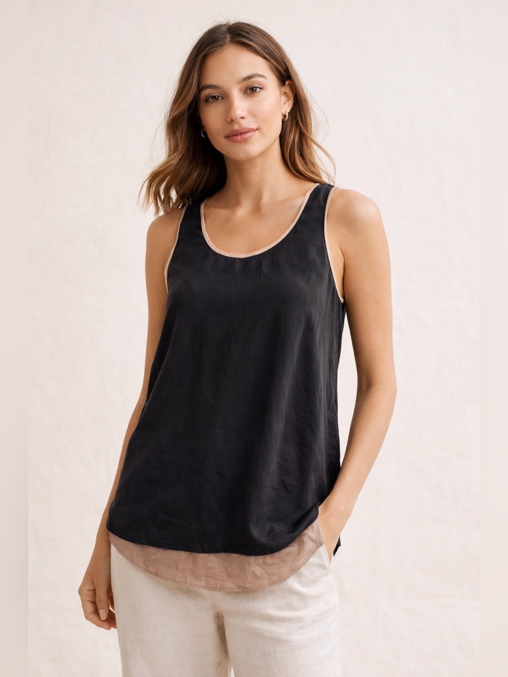 ANTHROPOLOGIE Maeve 100% Silk Tank Top Light Weight Neutral Tone Size 2
